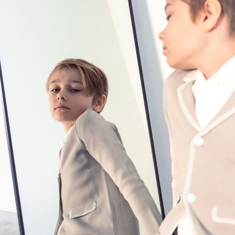 Stitched Edge Blazer - Smoke&white
