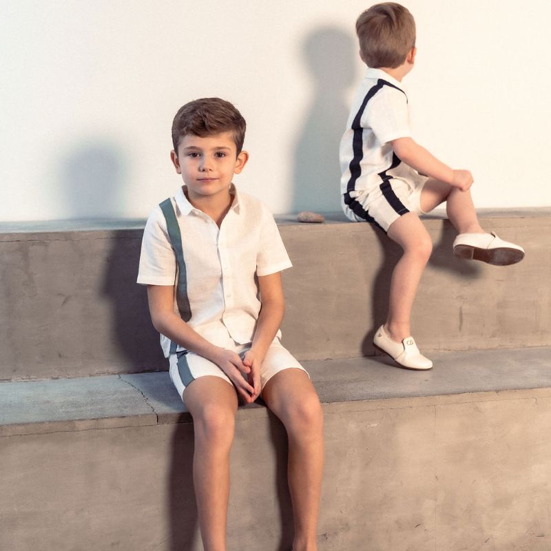 Stripe Shirt And Shorts - White/navy