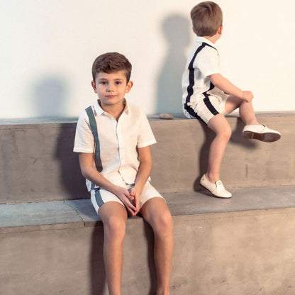Stripe Shirt And Shorts - White/navy