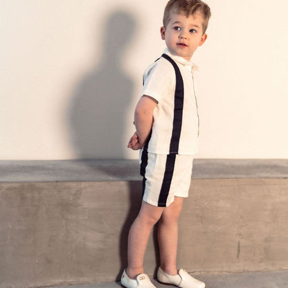 Stripe Shirt And Shorts - White/navy