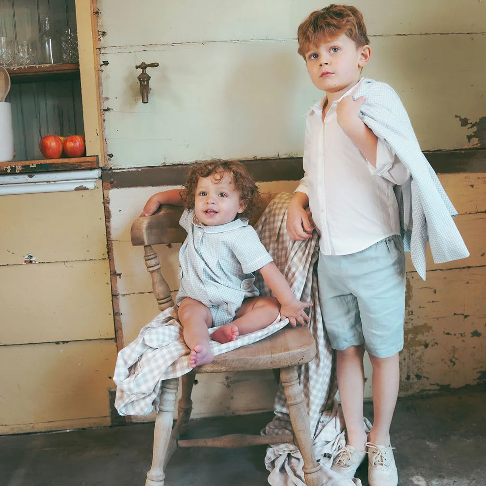 Linen Pleat Romper - Blue