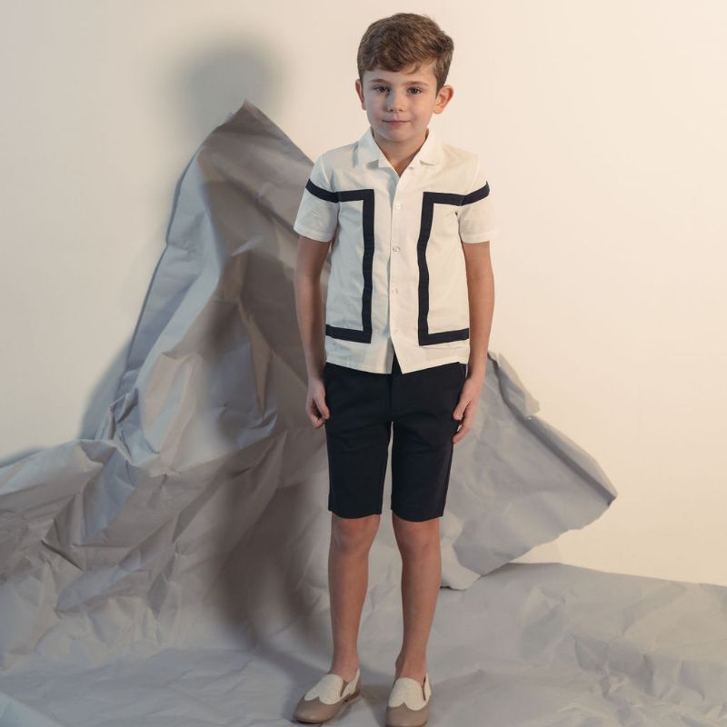 Cuban Collar Shirt - White/blue