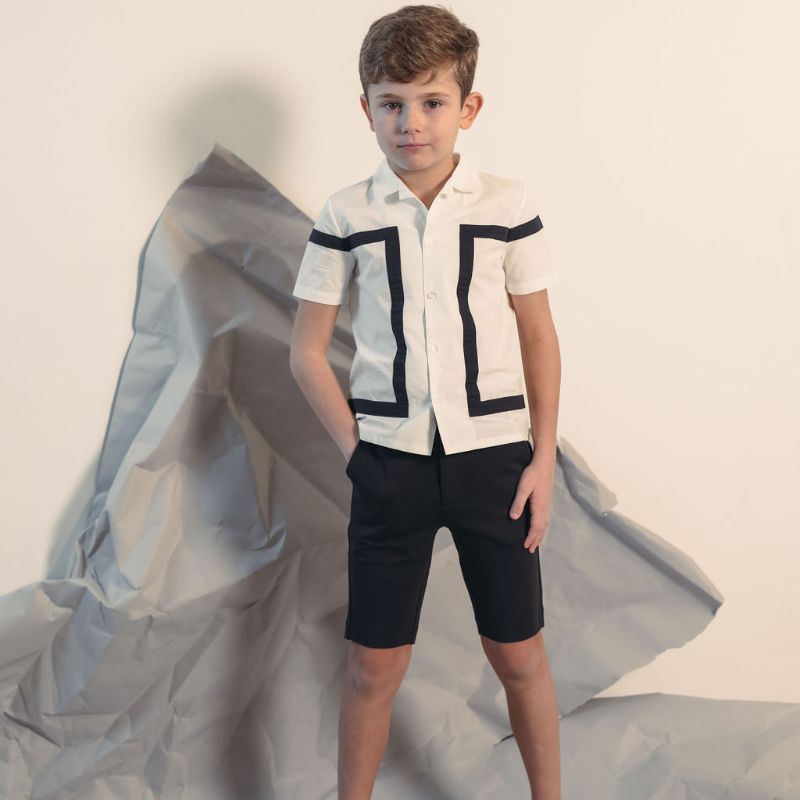 Cuban Collar Shirt - White/blue