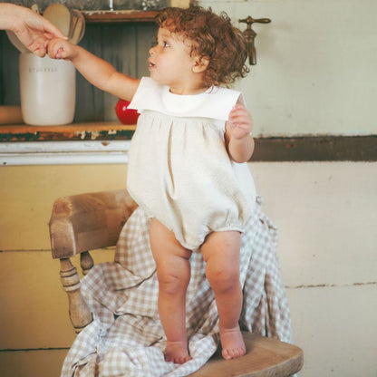 Textured Collar Romper - Cream
