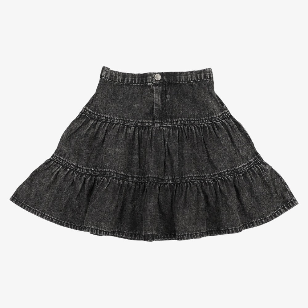 Denim Tiered Skirt - Black Wash