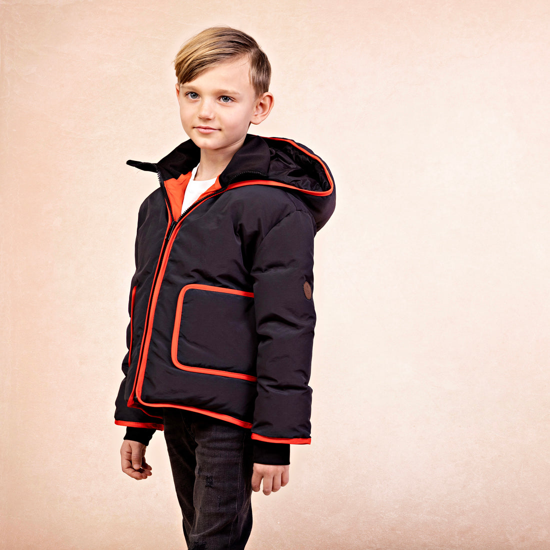 Contrast Stripe Coat - Black &amp; Red