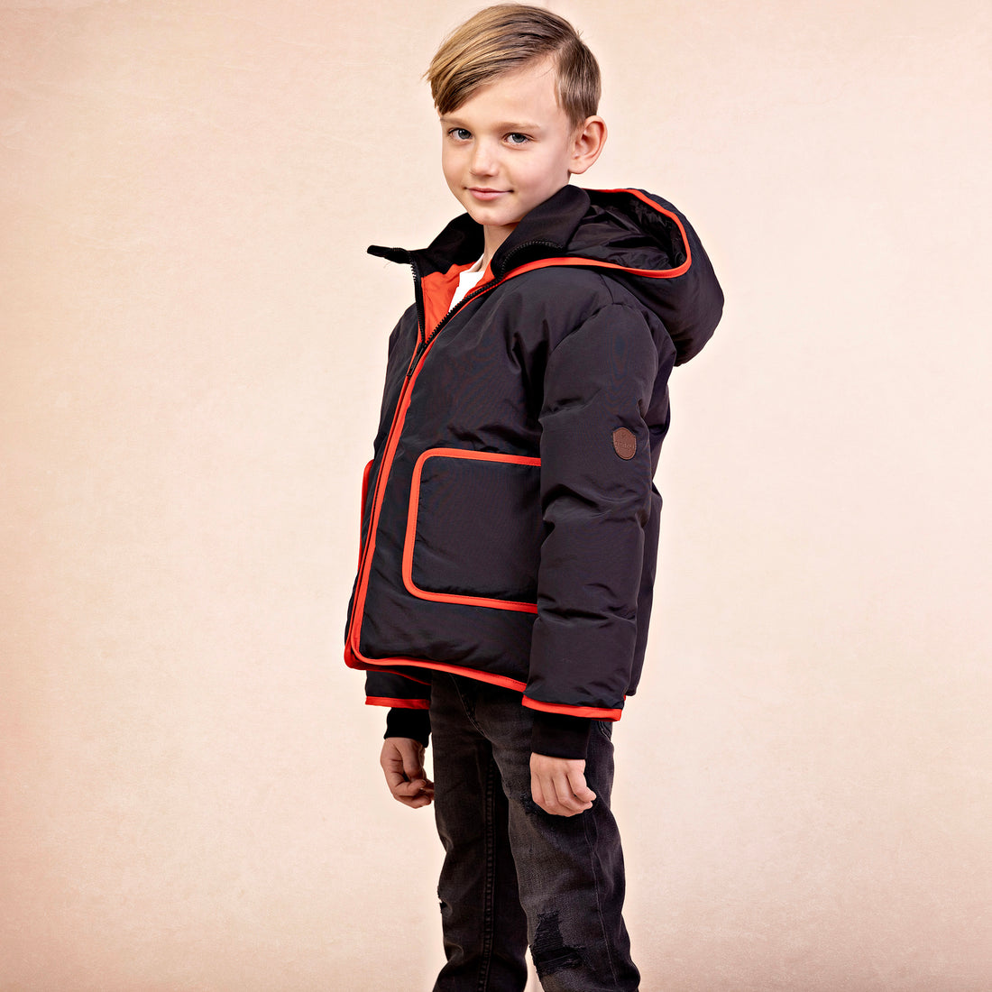 Contrast Stripe Coat - Black &amp; Red