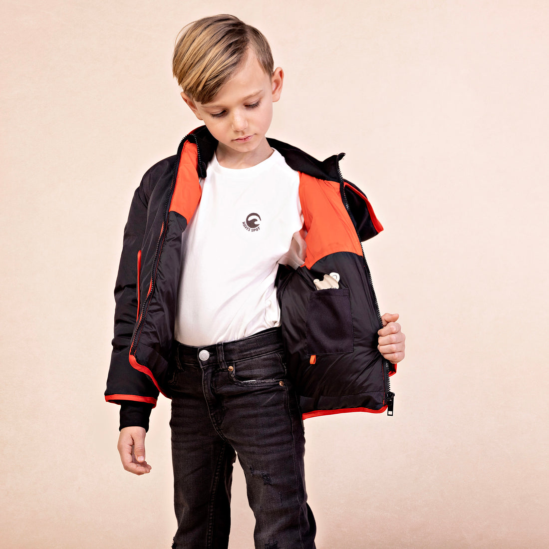 Contrast Stripe Coat - Black &amp; Red