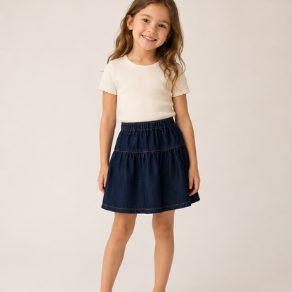 Midi Ruffle Skirt - Dark Blue