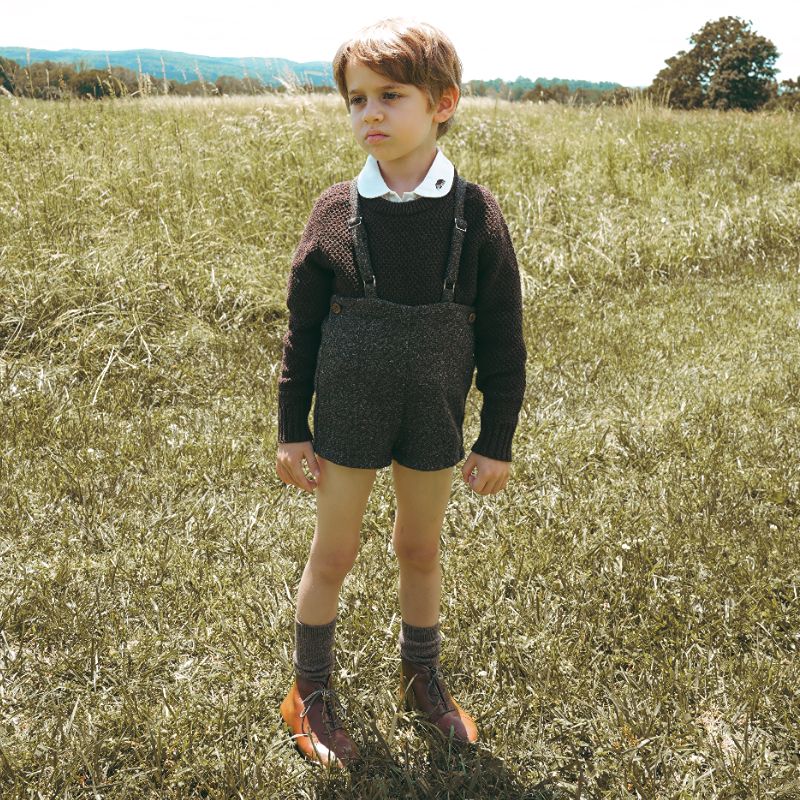 Tweed Suspender Shorts - Grey &amp; Brown