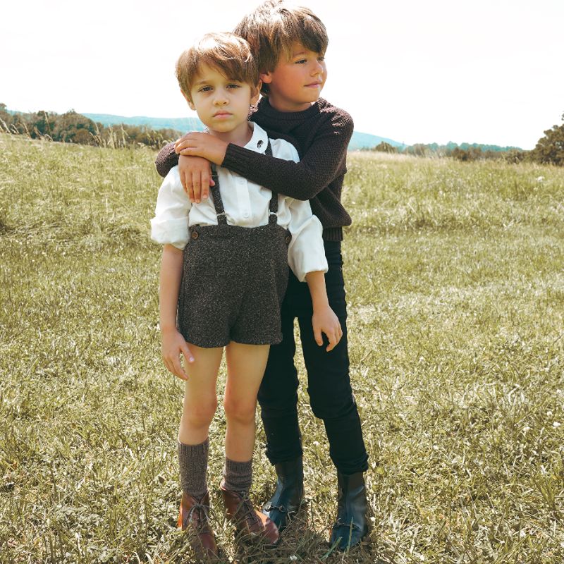 Tweed Suspender Shorts - Grey &amp; Brown