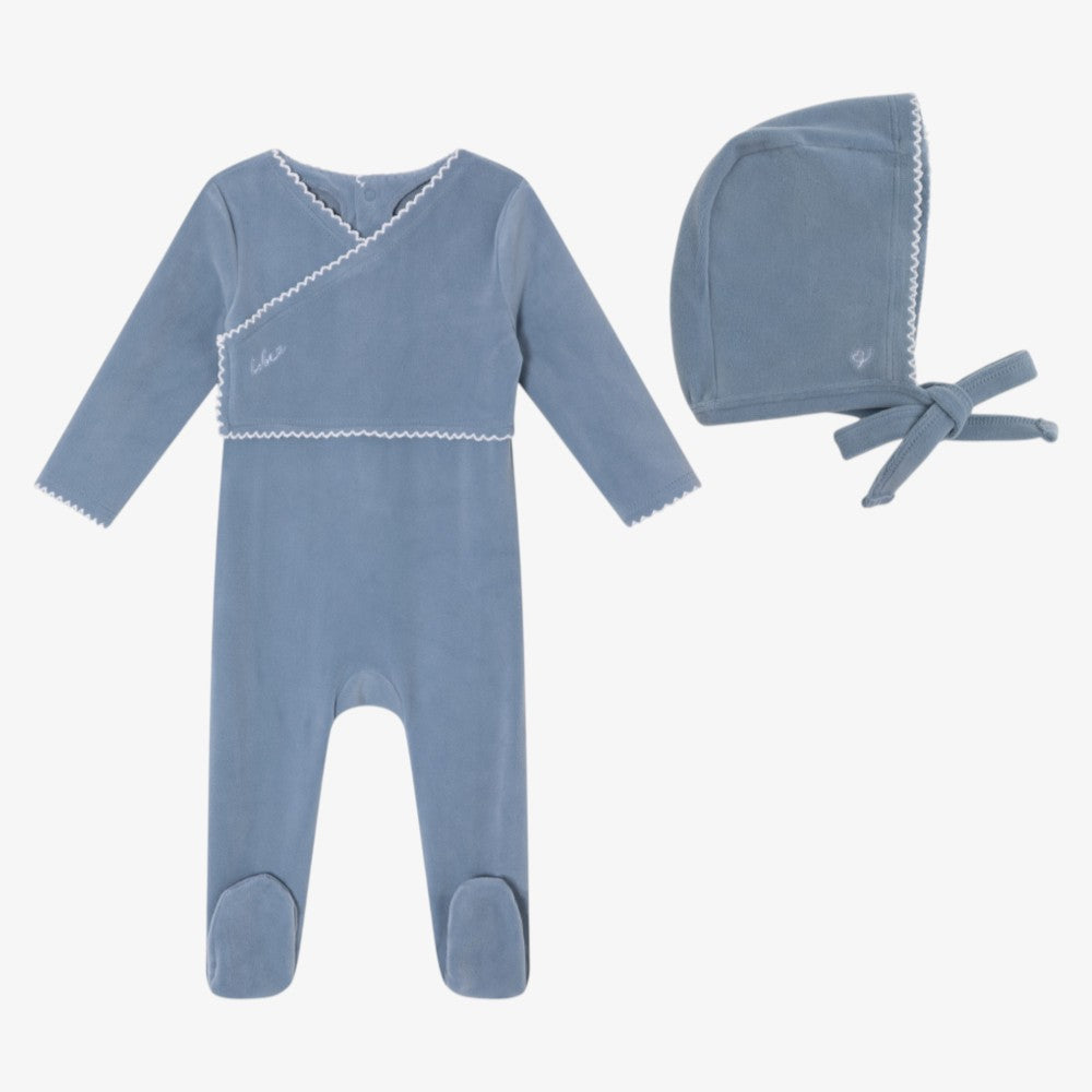 Classic Velour Footie And Bonnet - Blue