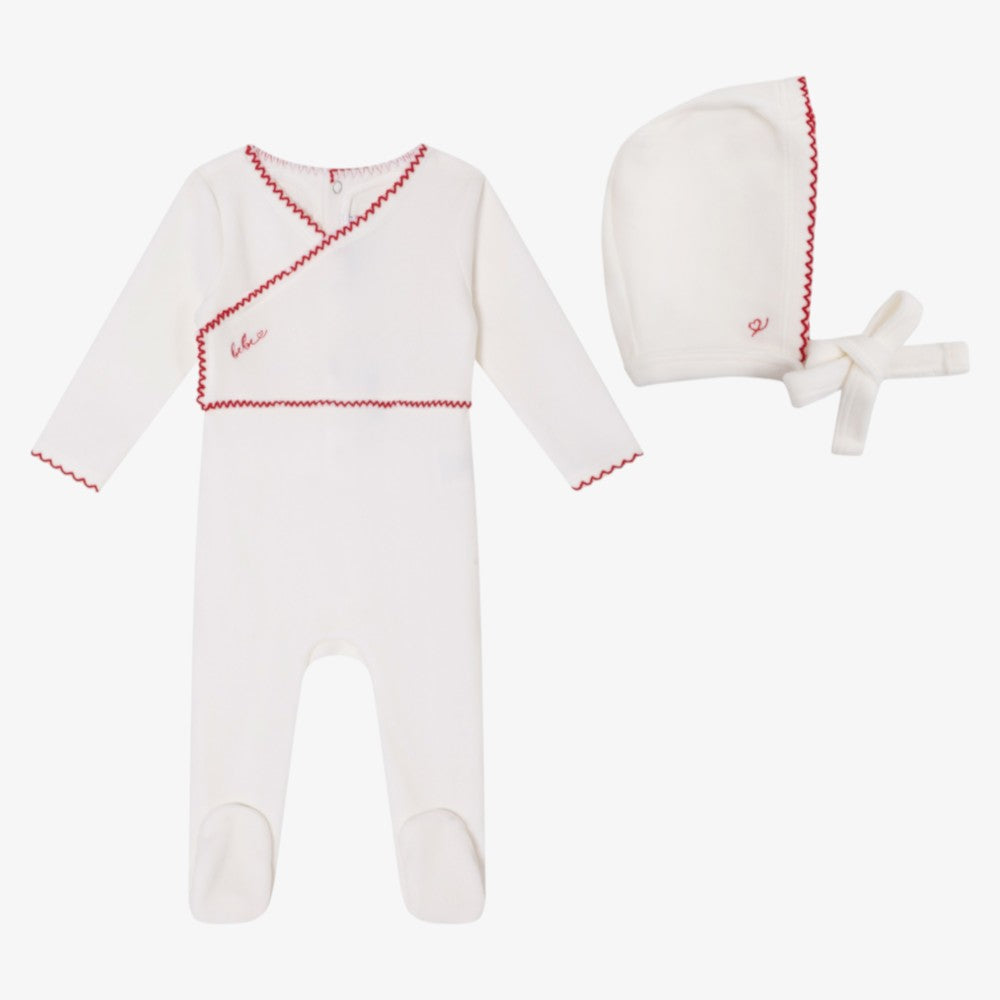 Classic Velour Footie And Bonnet - Ivory Girl