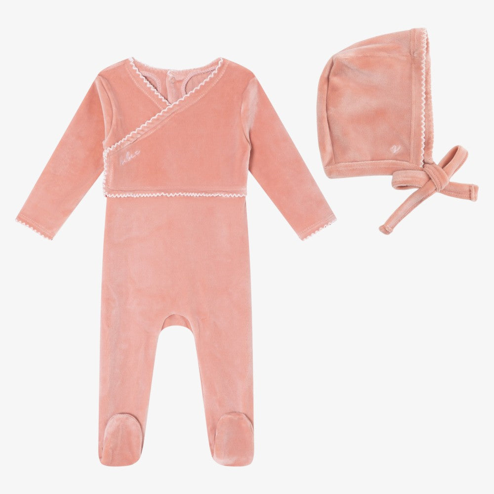 Classic Velour Footie And Bonnet - Pink