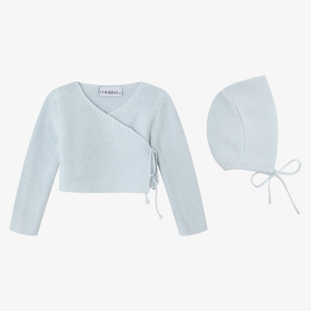 Wrap Cardigan And Bonnet - Blue