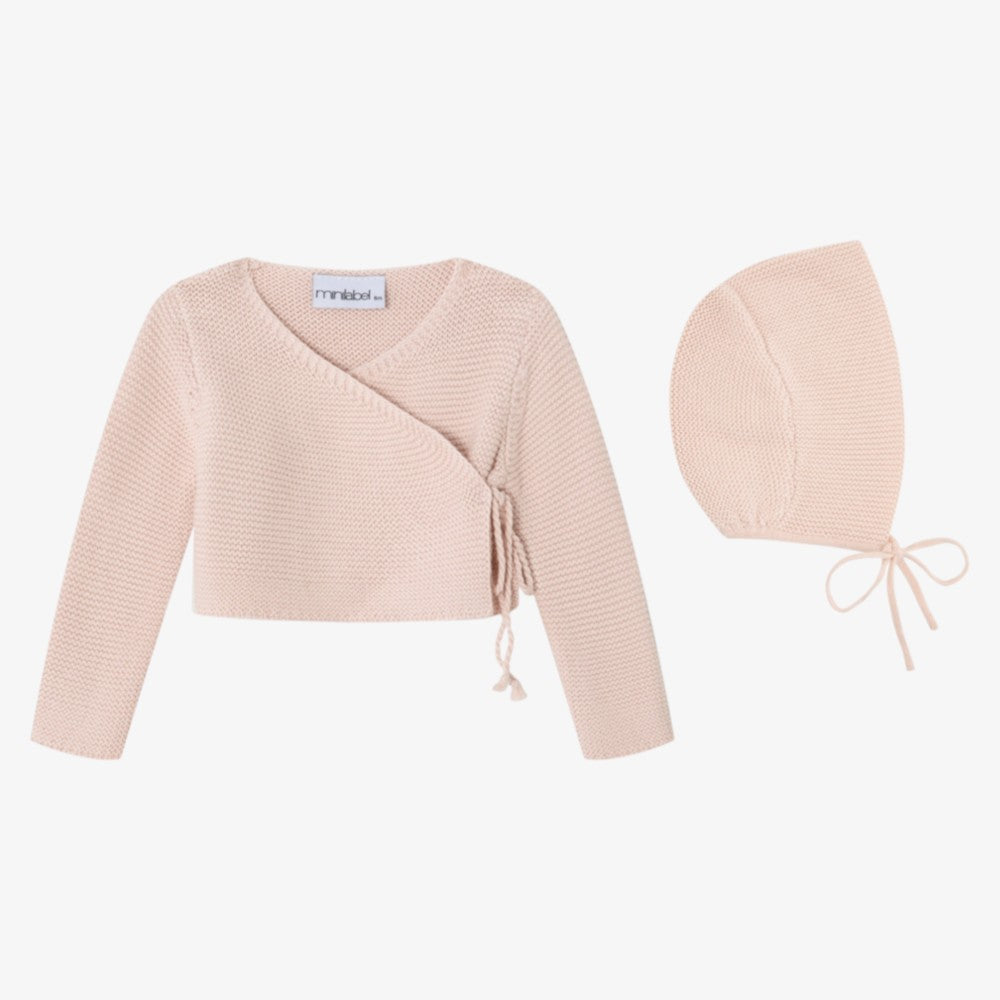 Wrap Cardigan And Bonnet - Pink