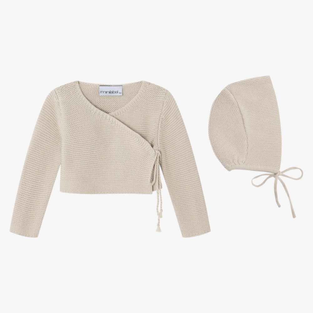 Wrap Cardigan And Bonnet - Taupe
