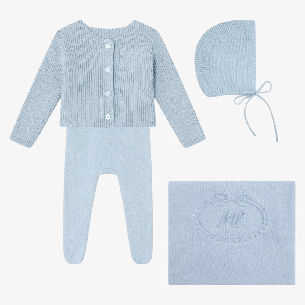 Emblem knit Take Me Home Set With Cardigan - Blue