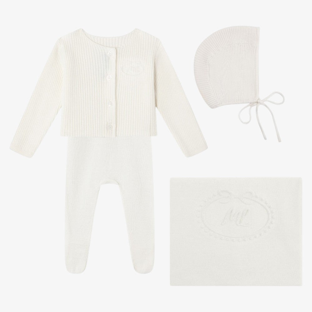 Emblem knit Take Me Home Set With Cardigan - Cream