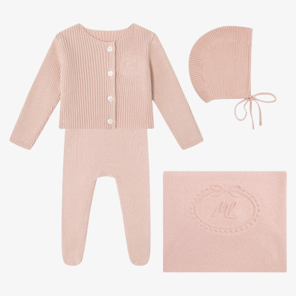 Emblem knit Take Me Home Set With Cardigan - Pink