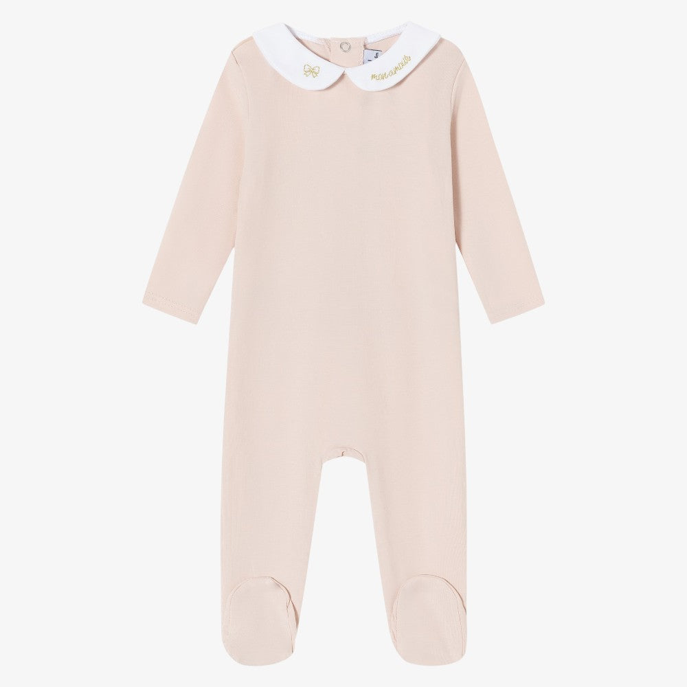 Metallic Embroidered Footie - Pink