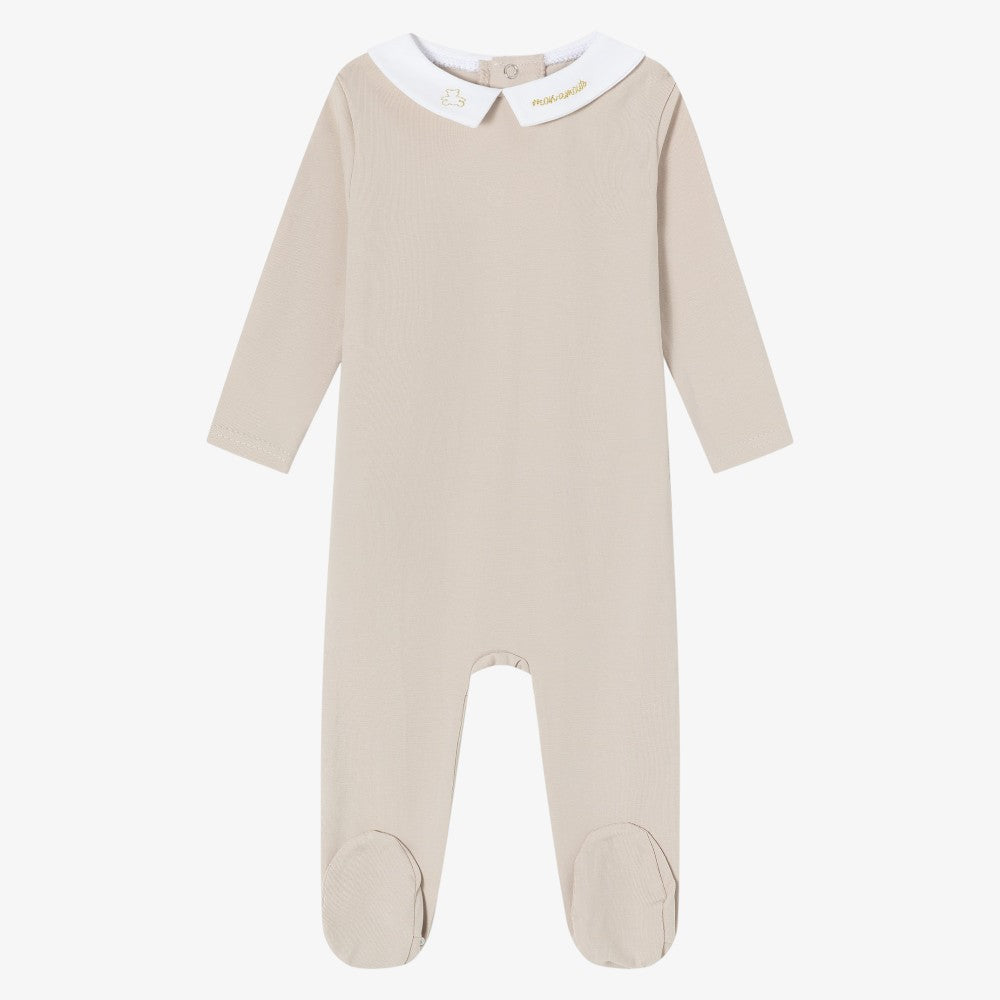 Metallic Embroidered Footie - Taupe