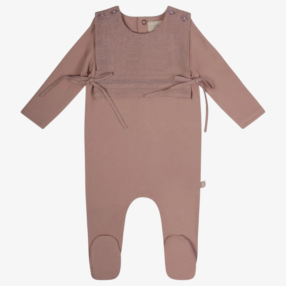 Tucked Bib Footie - Misty Rose