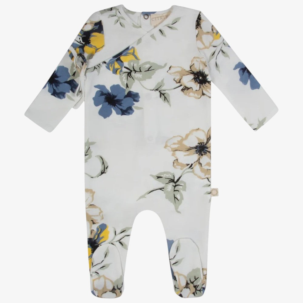 Floral Footie - White-blue