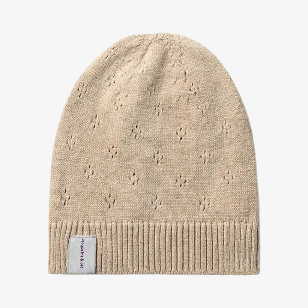 Pointelle Knit Beanie - Taupe