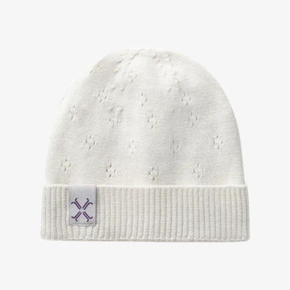 Pointelle Knit Beanie - Natural White