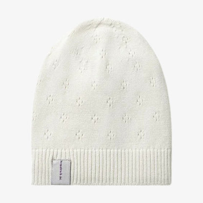 Pointelle Knit Beanie - Natural White