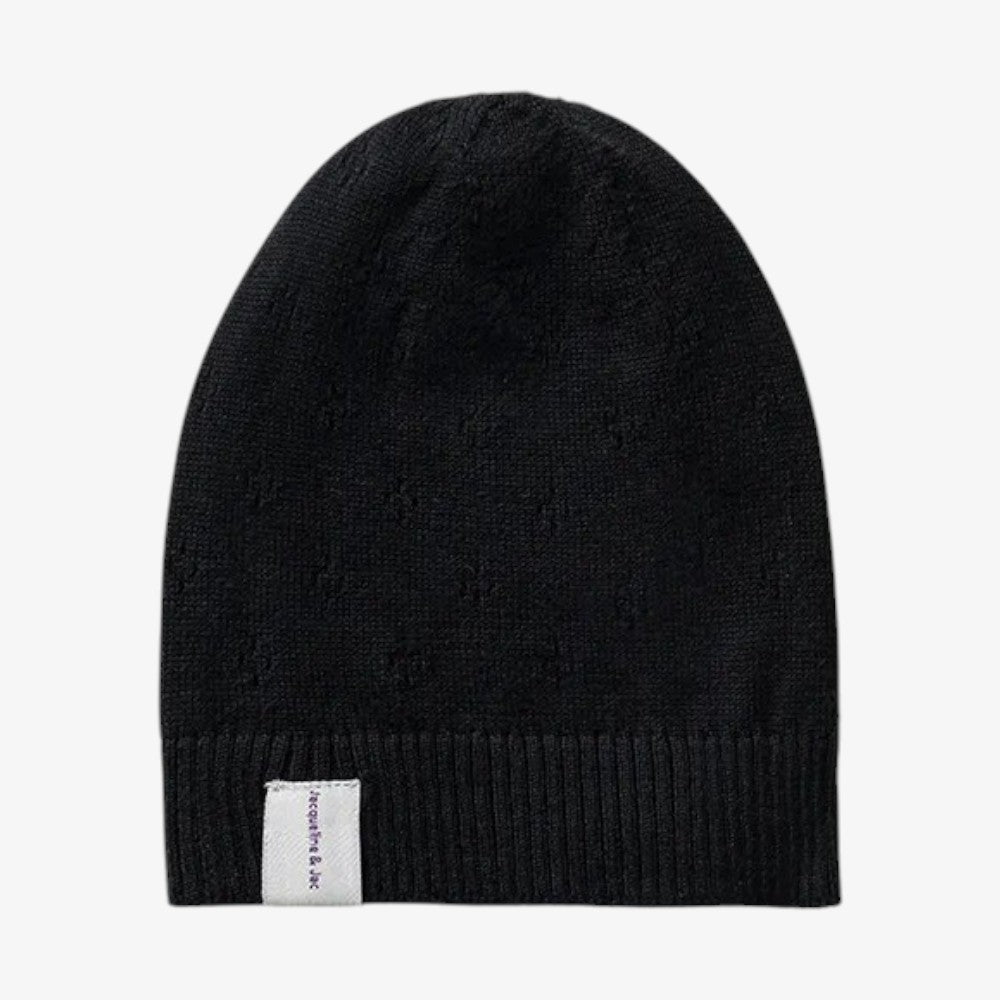 Pointelle Knit Beanie - Black