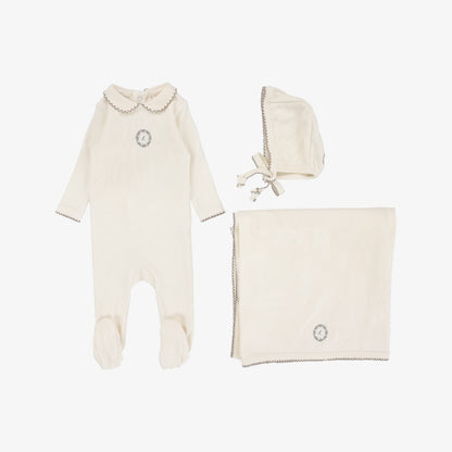 Emblem Embroidered Take Me Home Set - Cream &amp; Oat