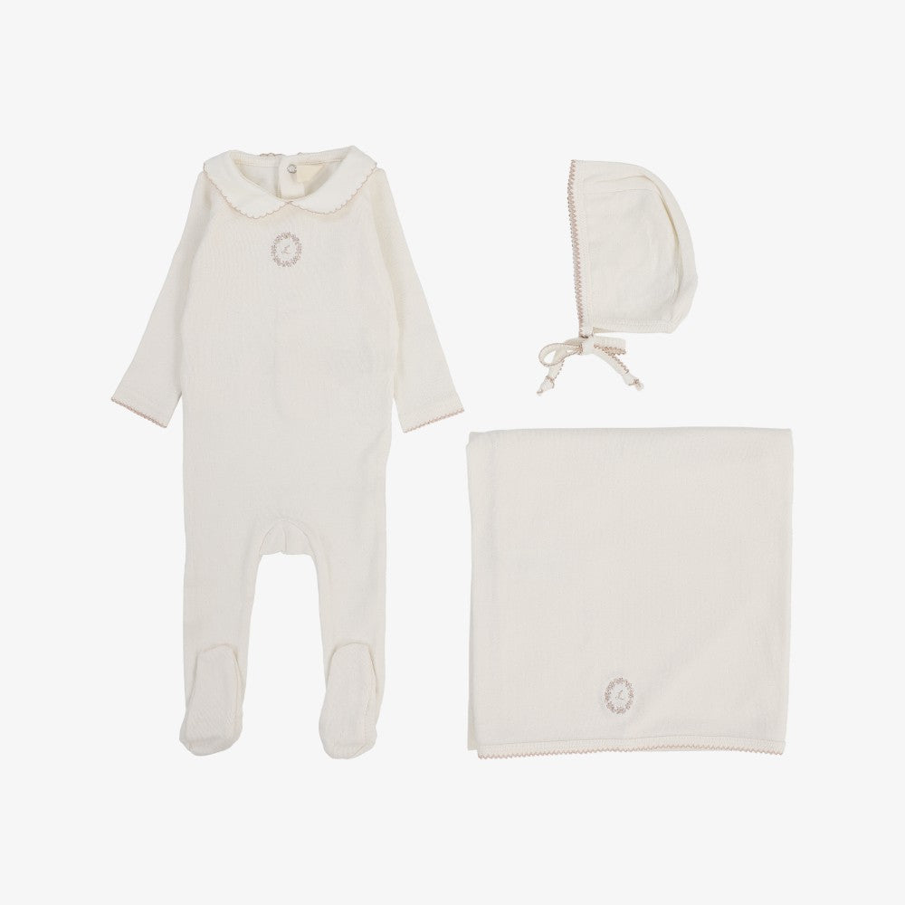 Emblem Embroidered Take Me Home Set - Cream &amp; Pink