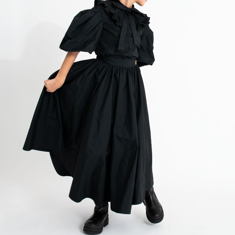 Long Tafetta Skirt - Black