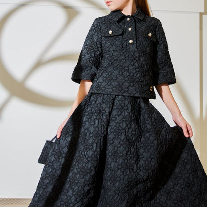 Embroidered Tafetta Skirt - Black