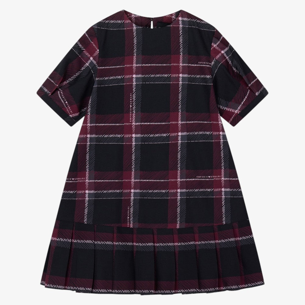 Plaid Pleated Dress - Navy