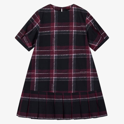 Plaid Pleated Dress - Navy
