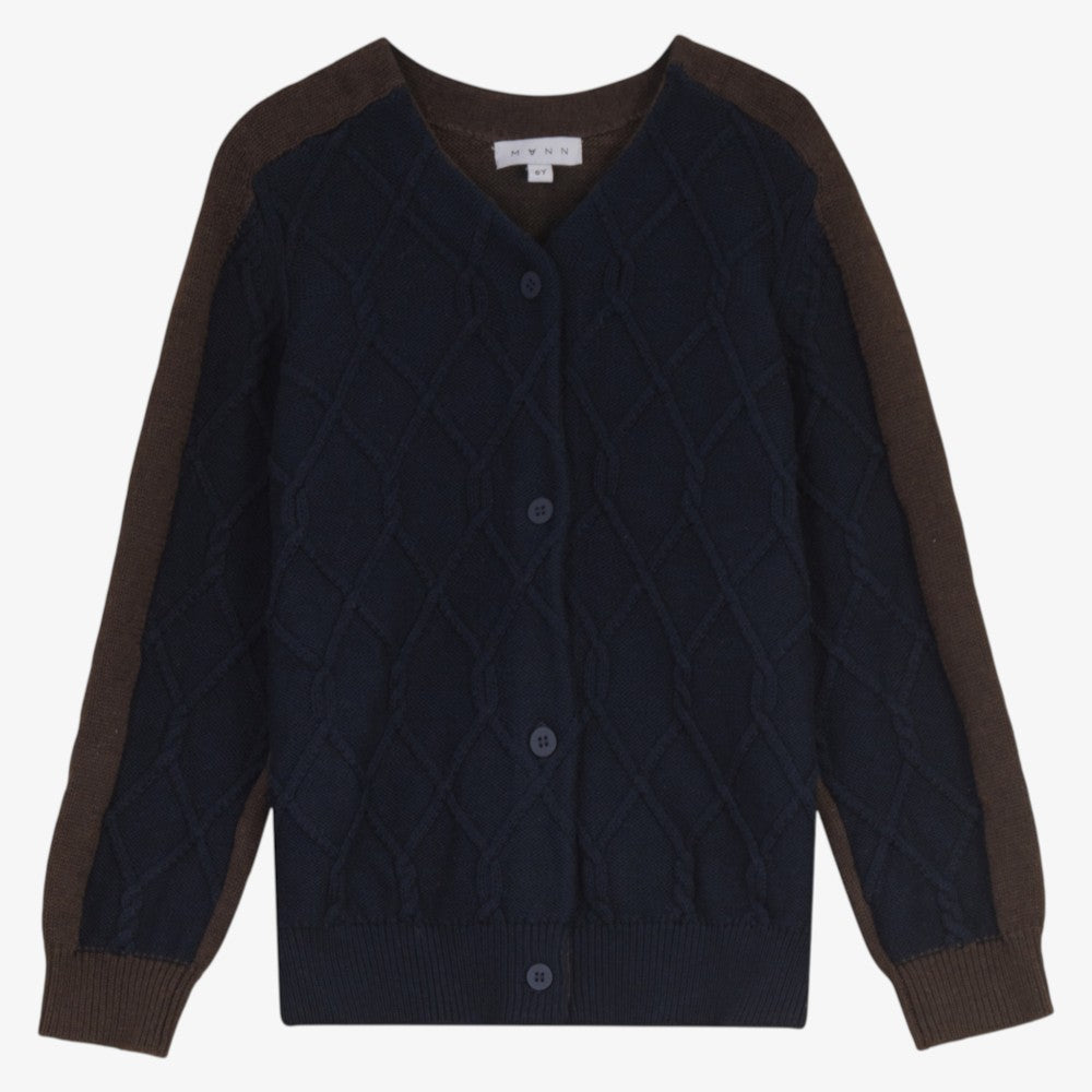 Two Tone Cable Cardigan - Navy