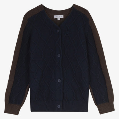 Two Tone Cable Cardigan - Navy