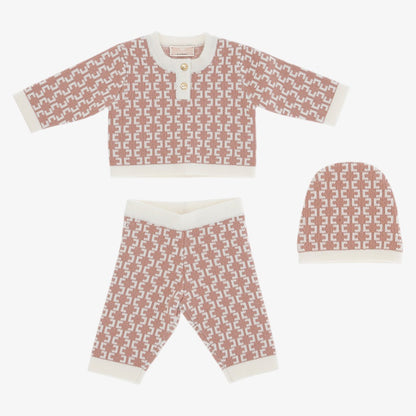 Jacquard Knit 3 Piece Set - Rose &amp; Ivory