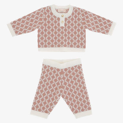 Jacquard Knit 3 Piece Set - Rose &amp; Ivory