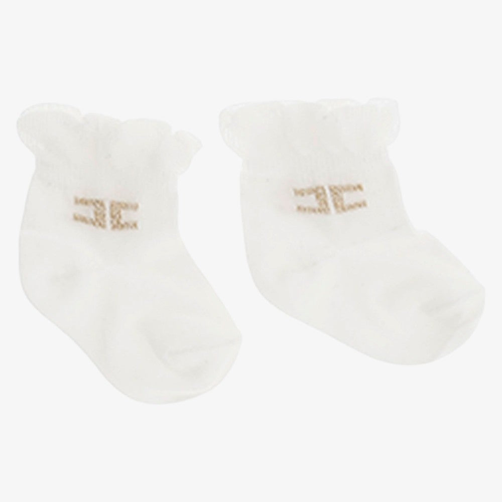 Jacquard Logo Socks - Ivory &amp; Gold