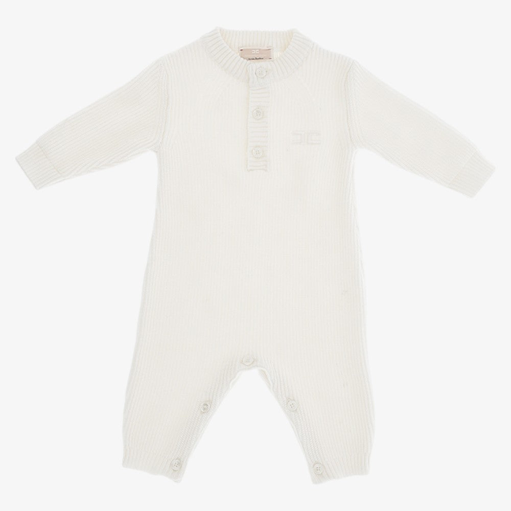 Knit Logo Romper And Hat - Light Cream