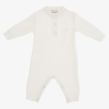 Knit Logo Romper And Hat - Light Cream
