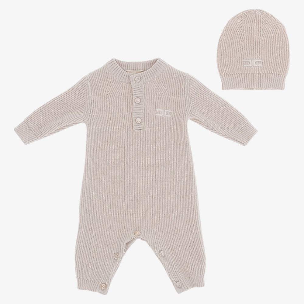 Knit Logo Romper And Hat - Rose