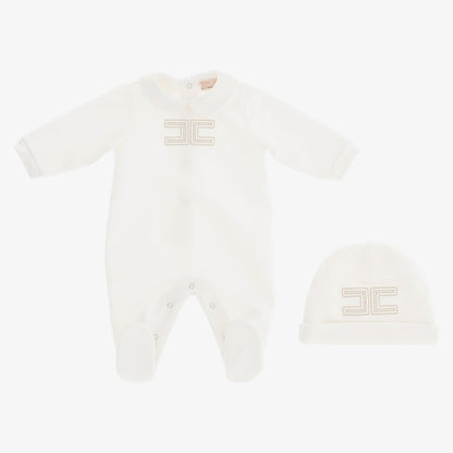 Embroidered Footie And Hat - Ivory &amp; Gold