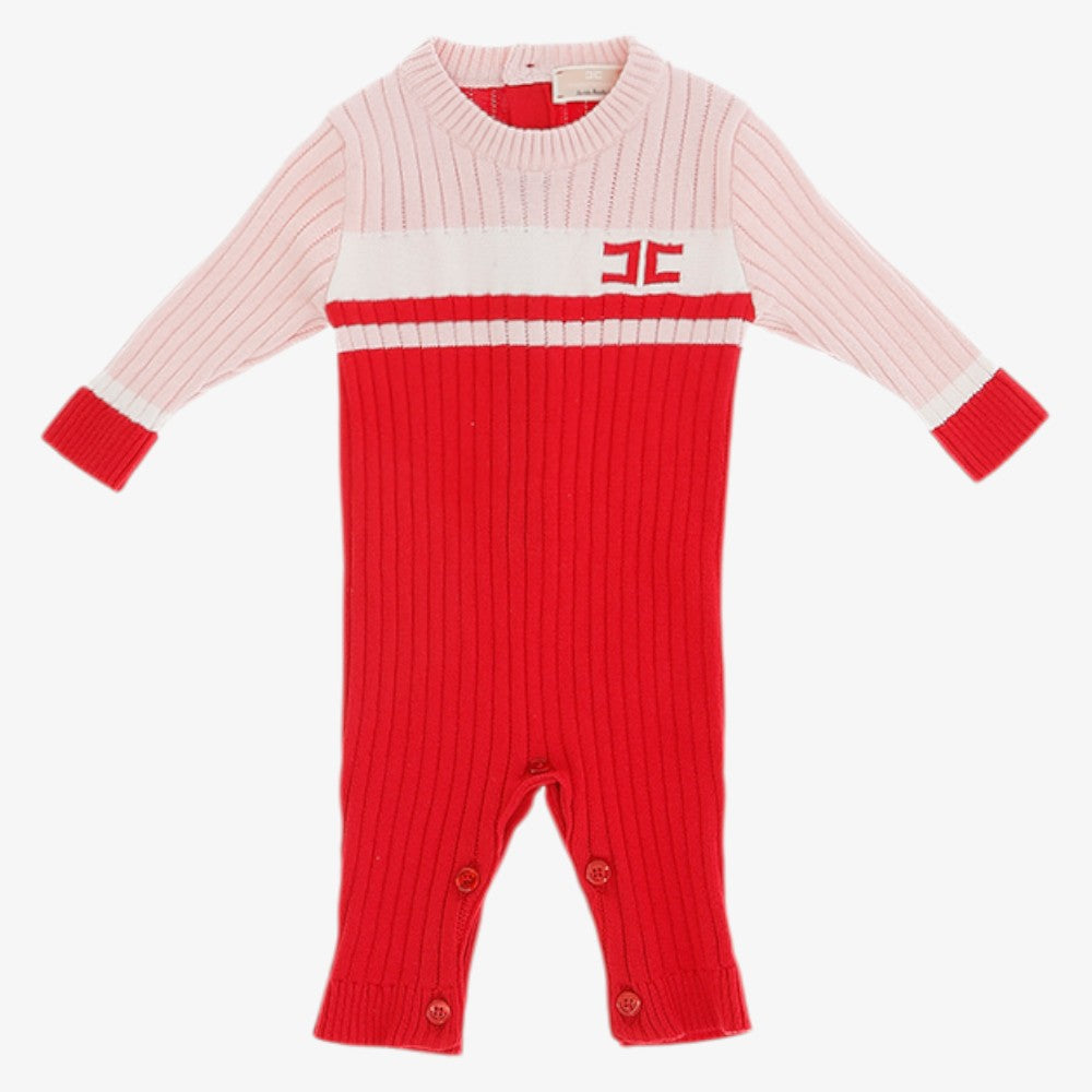 Stripe Knit Romper And Hat - Red &amp; Pink
