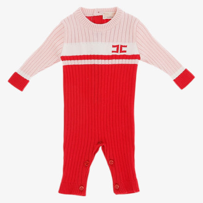 Stripe Knit Romper And Hat - Red &amp; Pink