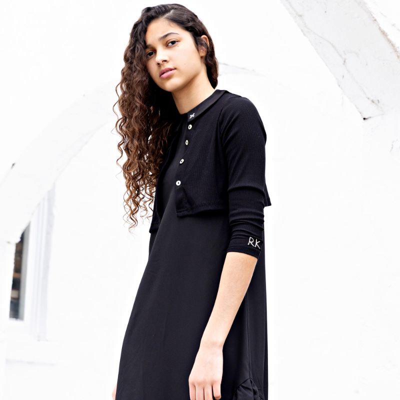 Emery Pointelle Cropped Cardigan - Black